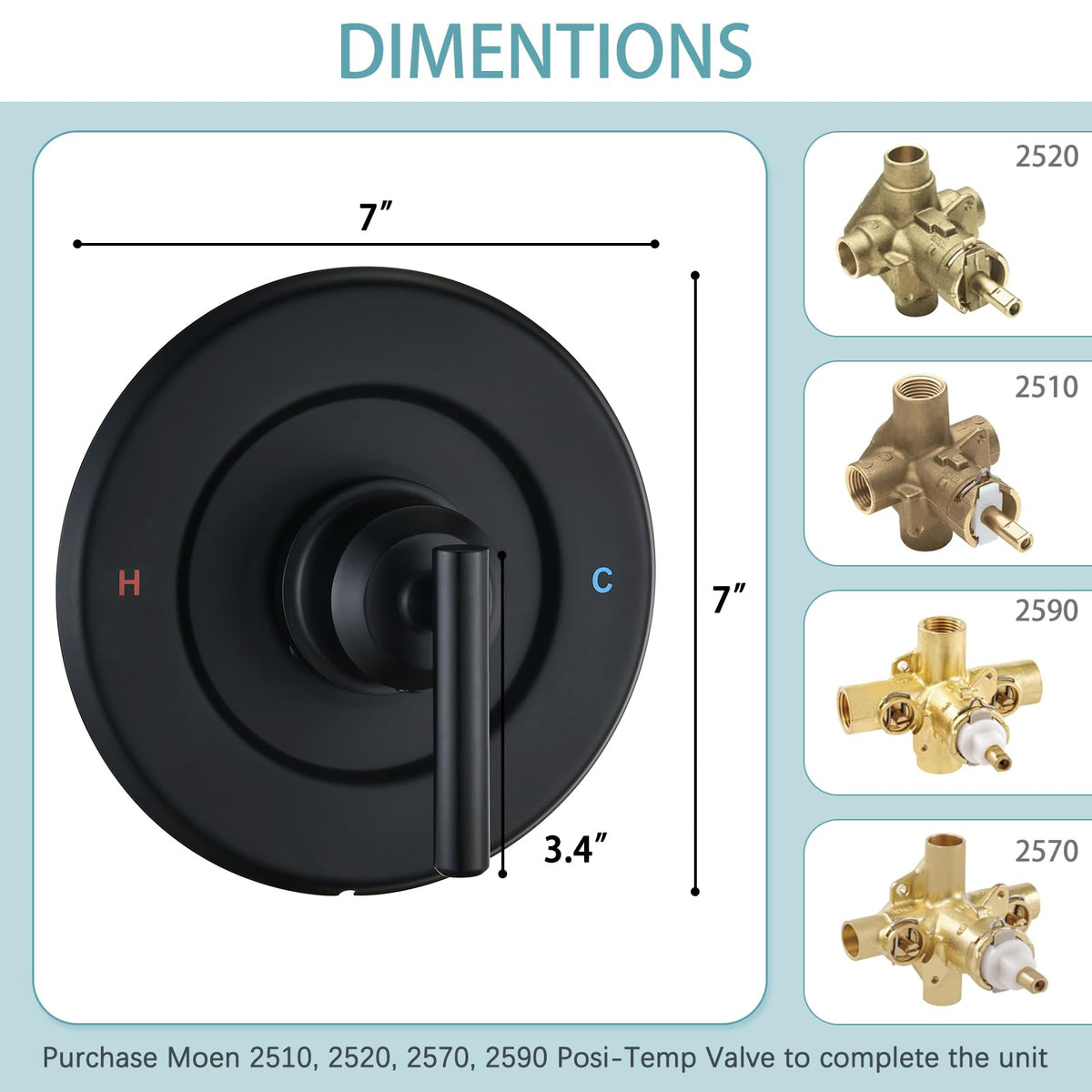 Replacement for Moen Posi-Temp Valve Only Shower Faucet Trim Kit (Valve& Catridge Not Inclued), Volume and Temperature Control Level Handle