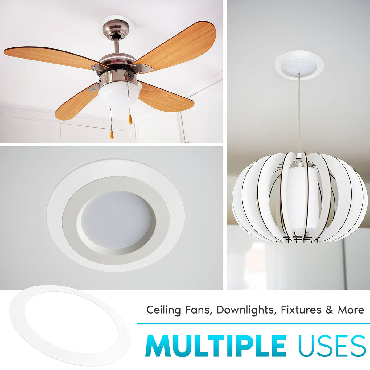 Luxrite 6 Pack White Goof Trim Ring for 5/6 Inch Recessed Lights and Ceiling Light Fixtures, Outer Diameter 8 Inches, Inner Diameter 6.14 Inches, Metal Construction, Cover Damaged or Messy Ceilings