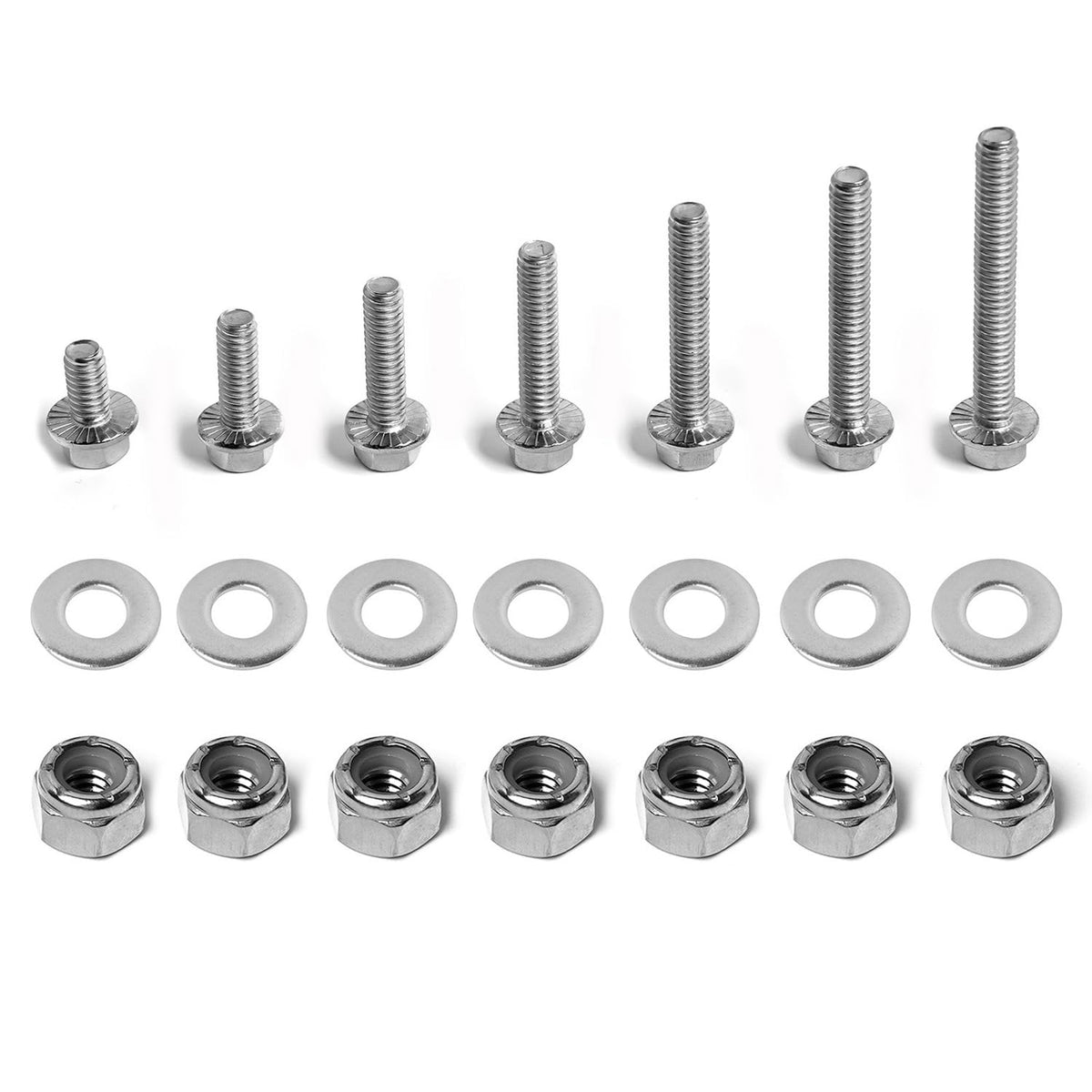 1/4-20 Flange Hex Bolts Assortment with Nylon Lock Nuts, Flat Washers