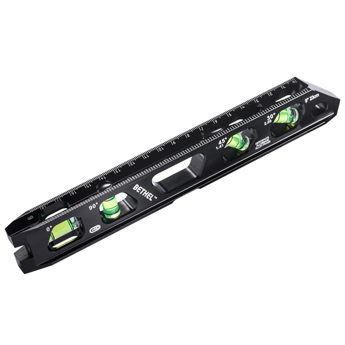 BETHEL 9 Inch Magnetic Torpedo Level with 4 Bubble Vials, V-Groove & Magnetic Rails, Black Aluminum Alloy Construction
