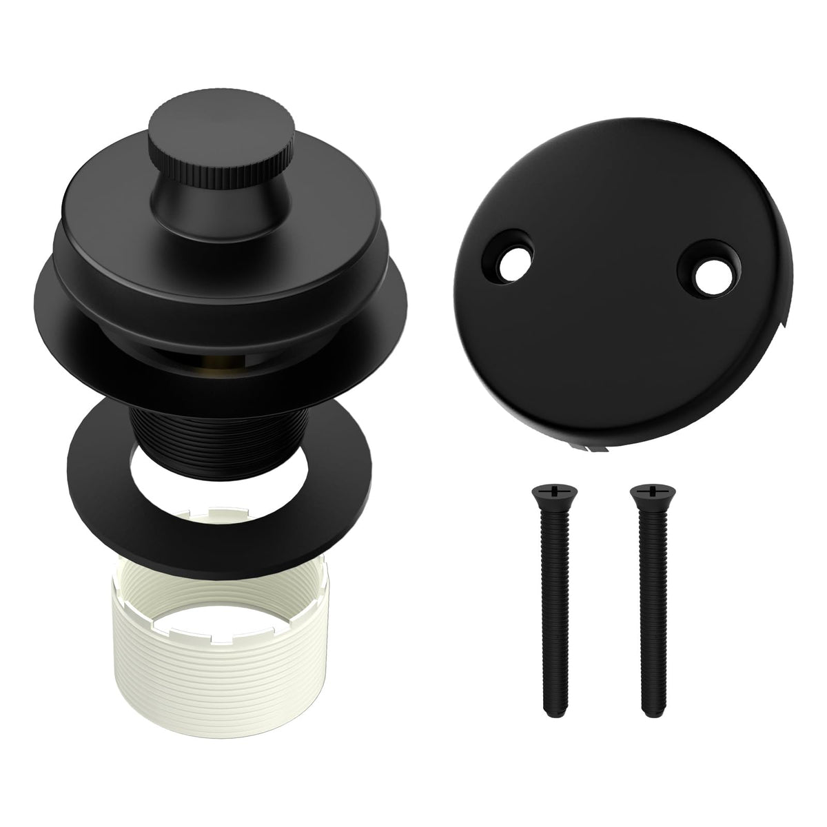 Fibetter Black Tub Drain Lift and Turn Trim Set with 2-Hole Overflow Cover, Bath Tub Drain Kit Bathtub Overflow and Drains Stopper Replacement, Matte Black