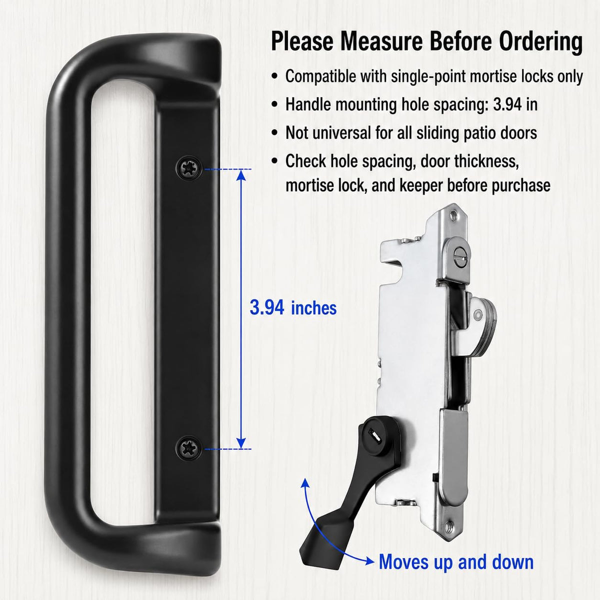 House Guard Sliding Patio Door Handle Set, Mortise Lock, 3-15/16"