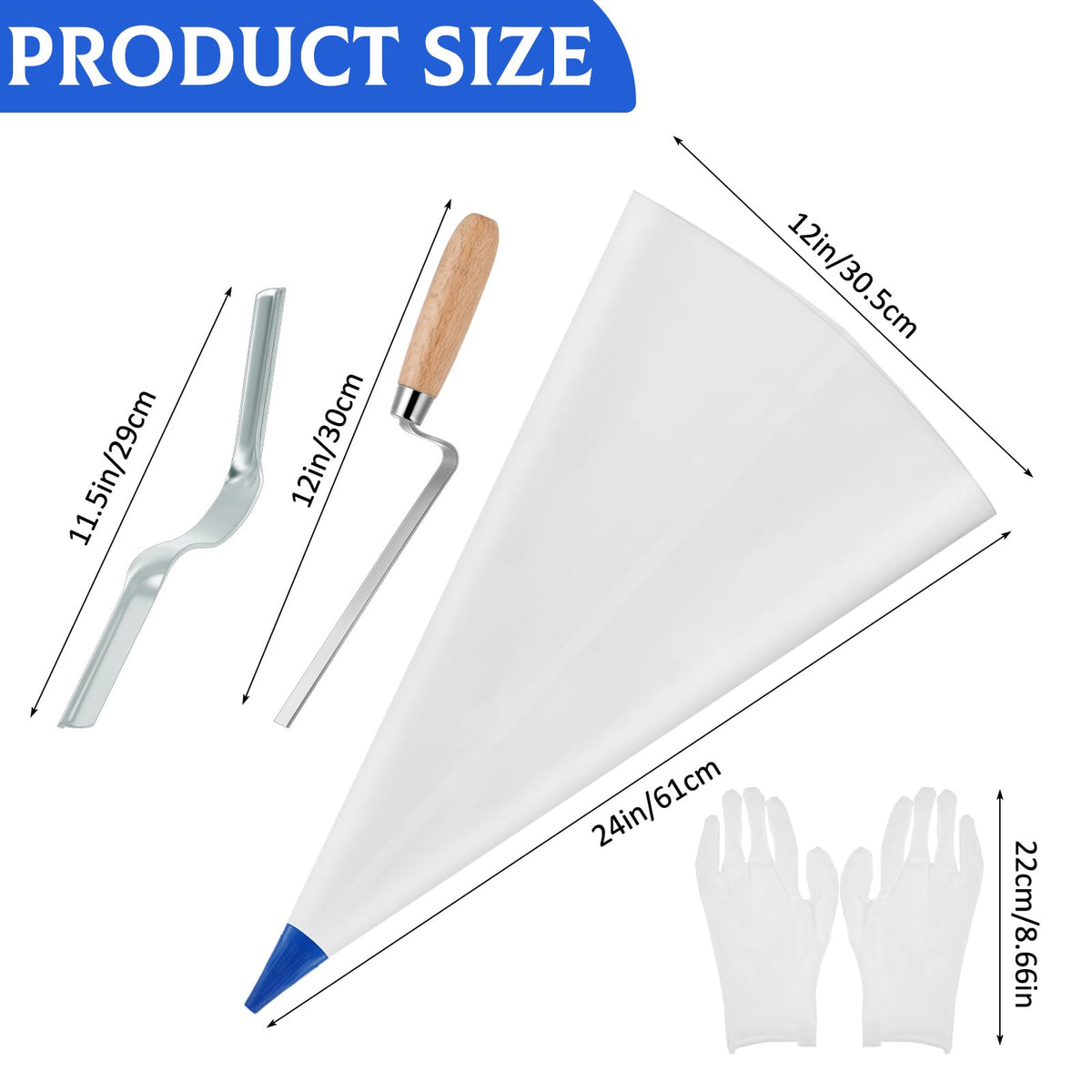 Flutesan 9 Pcs Tile Grout Masonry Mortar Bag Set Include 6 Pcs 12" x 24" Cement Sealer Bag Concrete Grouting Bag 1 Pcs Brick Jointer 1 Pcs Tuck Pointers 1 Pair Gloves for Tile Filler Installation Tool