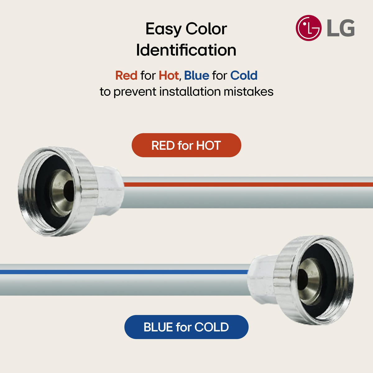 LG Genuine Washer Water Supply Hoses – 4.9 ft, Hot