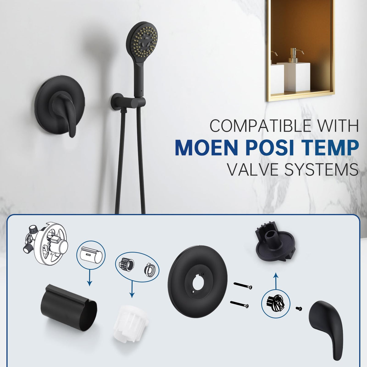 Replacement for Moen Posi-Temp Valve Trim Kit, Matte Black Shower Trim Kit
