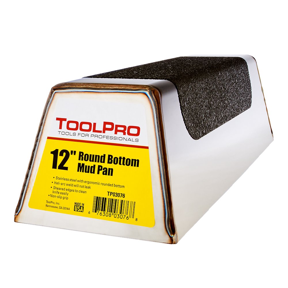 TOOLPRO Stainless Steel Mud Pan - Drywall Taping Pan with Tapered Sides and Sheared Edges - Rust-Resistant Joint Compound Pan for Professional Drywall Finishing