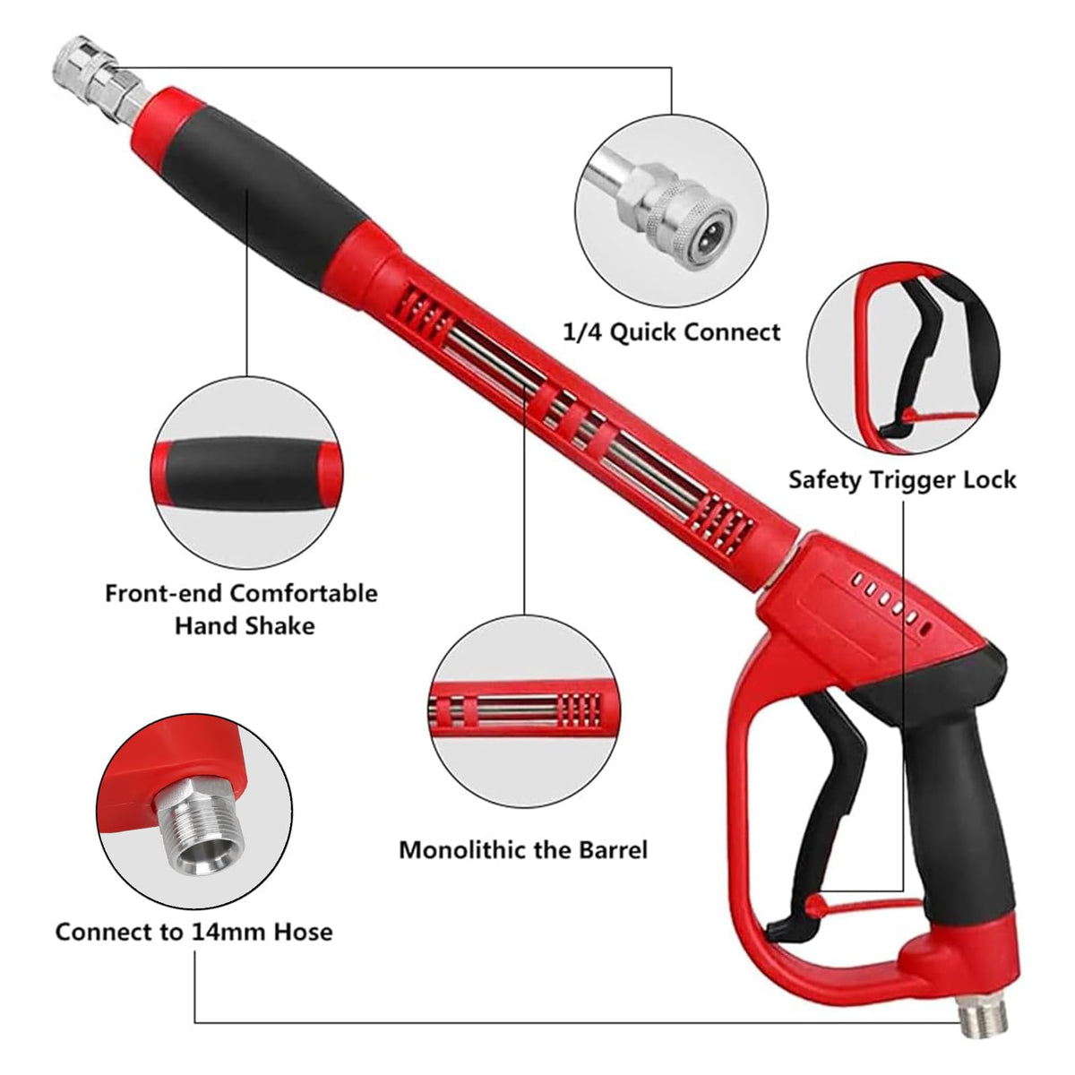 CHAVOR Upgraded Pressure Washer Gun with Extension Replacement Wand, M22 Fitting,7 Inch 30 Degree Curved Rod, 5 Nozzle Tips, 5000 PSI, 47 Inch