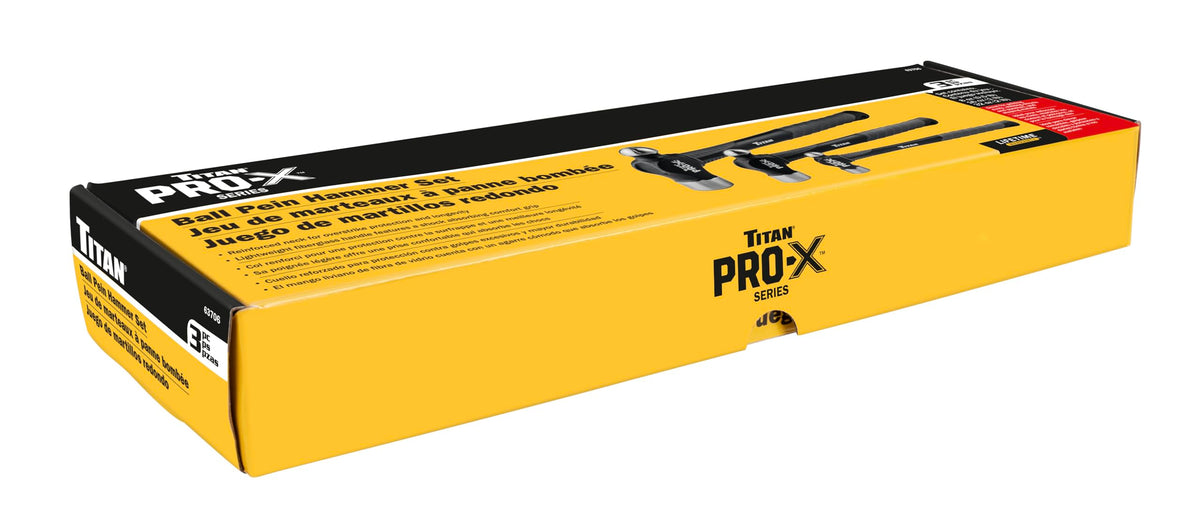 Titan Pro-X 63706 3-Piece Ball Pein Hammer Set, Includes 8oz, 16oz & 32oz Ball Peen, Overstrike Protection, Forged Steel Heads, Shock Absorbing Fiberglass Handles & Textured Grips