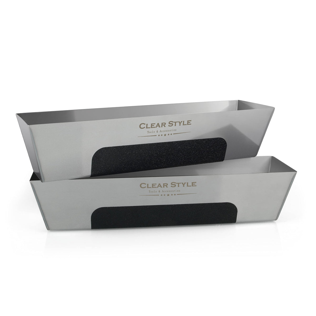 CLEAR STYLE 14 Inch Drywall Mud Pan 2 Pack, Stainless Steel Taping Pans with TPR Anti-Slip Grip, Rust-Resistant Mud Trays for Joint Compound, Plaster, Tile and Grout