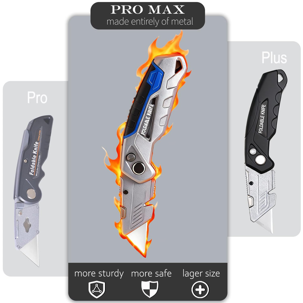 10-Pack Heavy Duty Folding Box Cutter with Blade Storage (Entirety Metal)