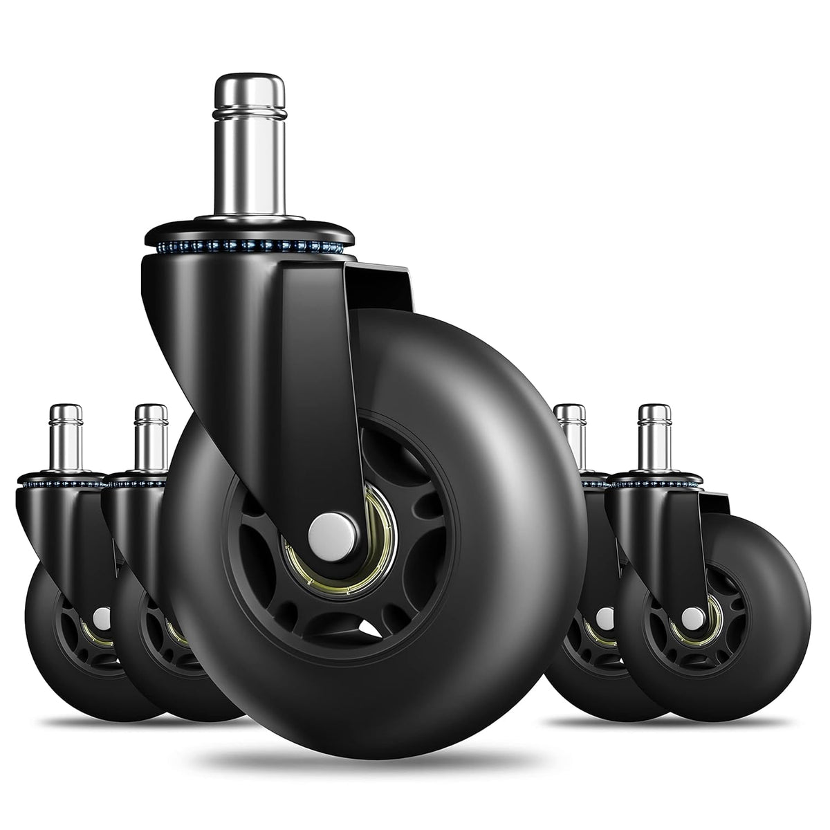 RidRed Office Chair Wheels - Replacement Rubber Wheels - Universal Fit 3 Inch Casters, Heavy-Duty Chair Casters, Noise Free, Fits 98% Chair, for All Floor (5)