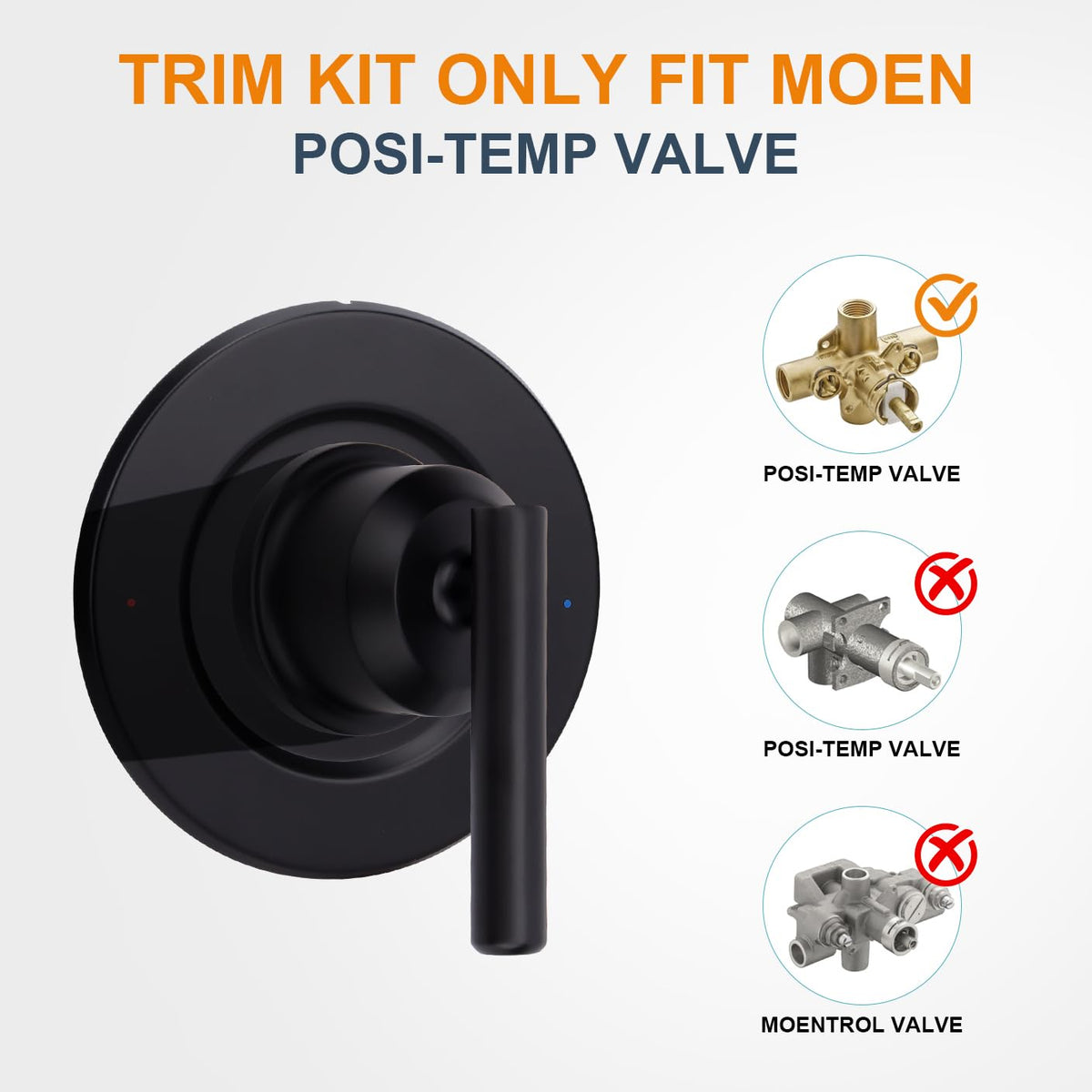 T2901BL Shower Handle Replacement for Moen T2901BL Gibson Posi-Temp Valve Trim Kit, Compatible with Moen 2510/2520/2570/2590 Shower Valve, Matte Black Lever Handle