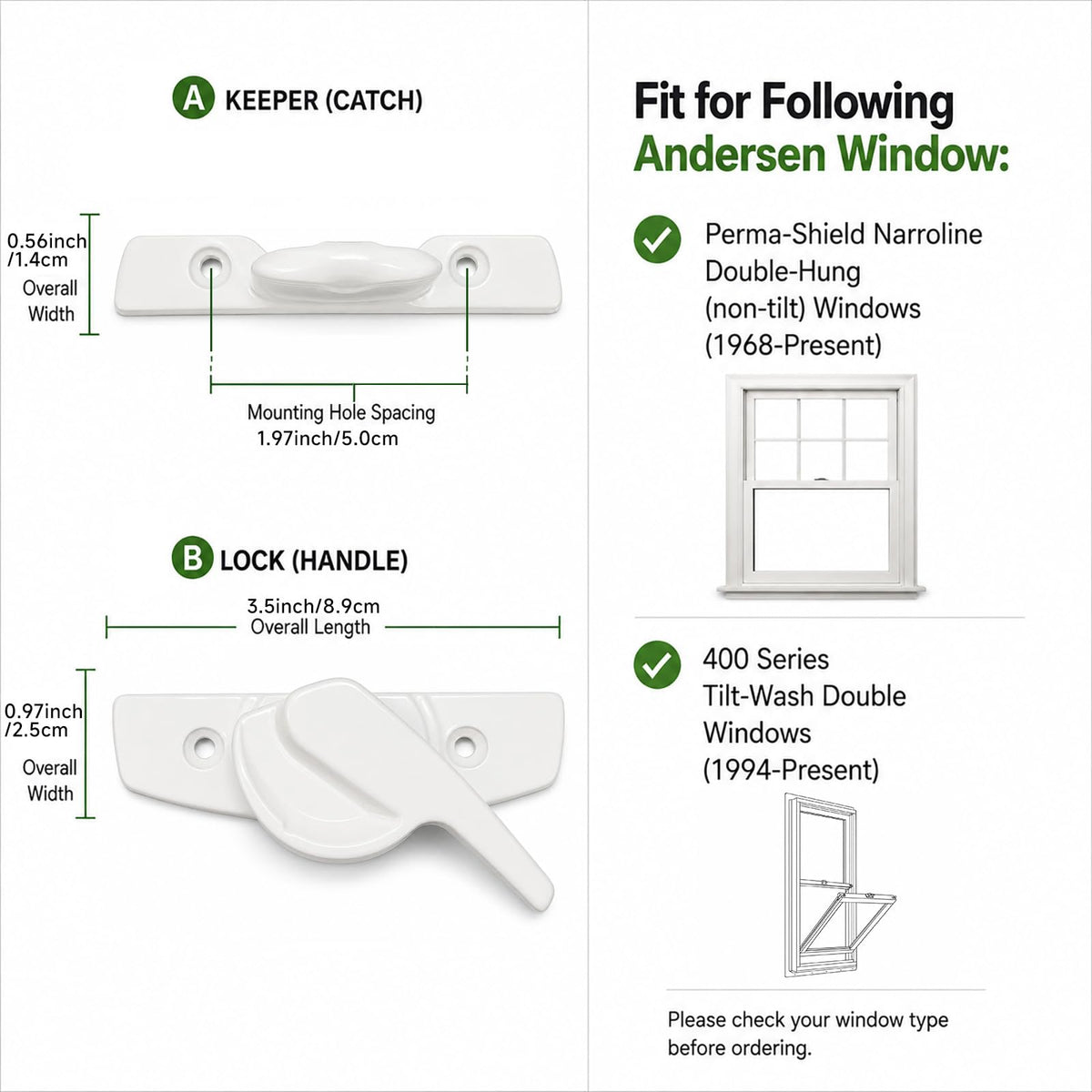 Metal Window Lock Replacement for Andersen, Upgraded Sash Lock and Keeper