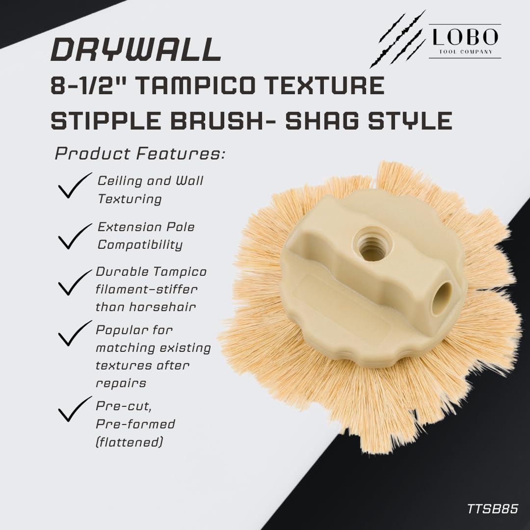 Lobo Tools 8-1/2" Tampico Shag Style Drywall Stipple Brush – Professional Ceiling Texture Brush for Consistent Stomp Patterns and Stipple Impressions