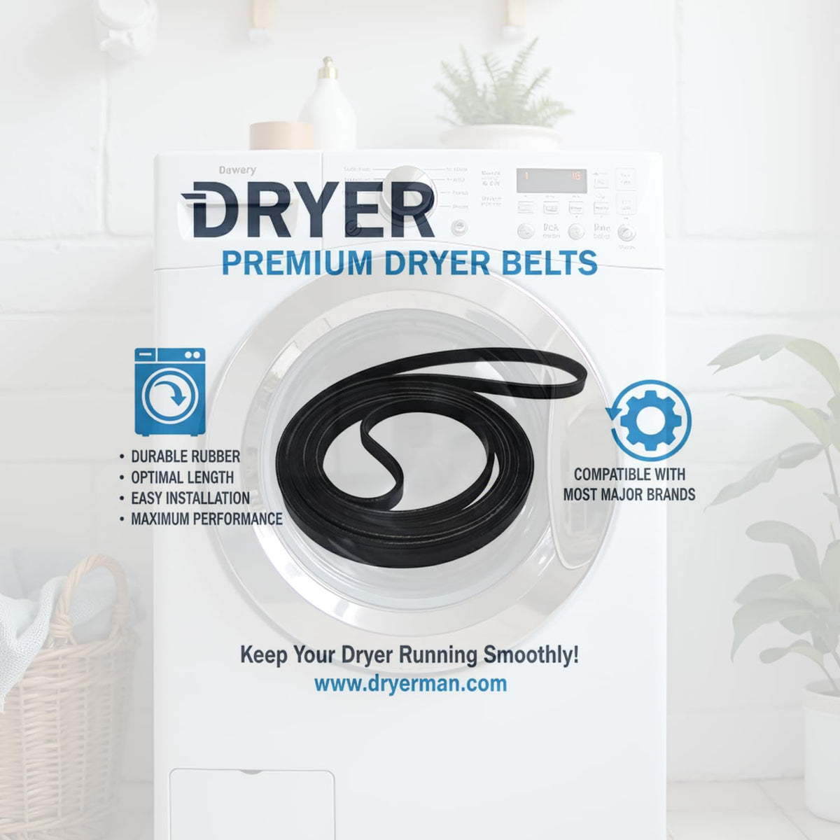 Replacement Drive Belt for Samsung Dryer Models DV42H5200EW/A3, DV219AEW/XAA, DV48H7400EW/A2, DVE50R5200W/A3, DV209AEW/XAA, DV405ETPASU/AA, DV331AEW/XAA