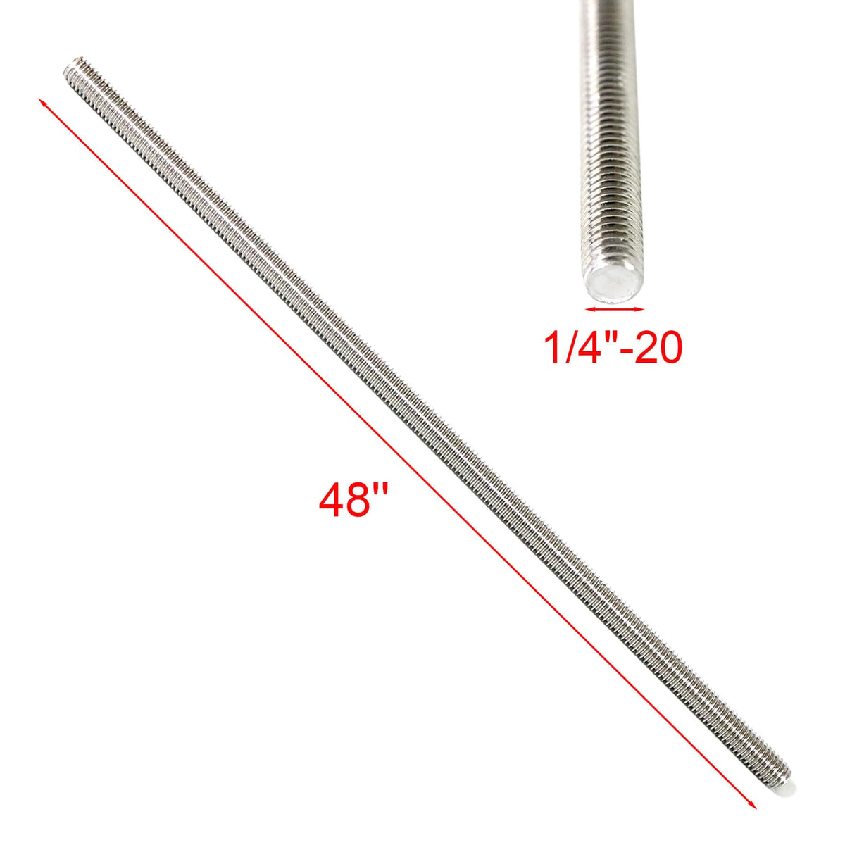 NIDAYE Stainless Steel Fully Threaded Rod, 1/4" -20 Thread Size, 48" Length, Right Hand Threads, 4 Pieces