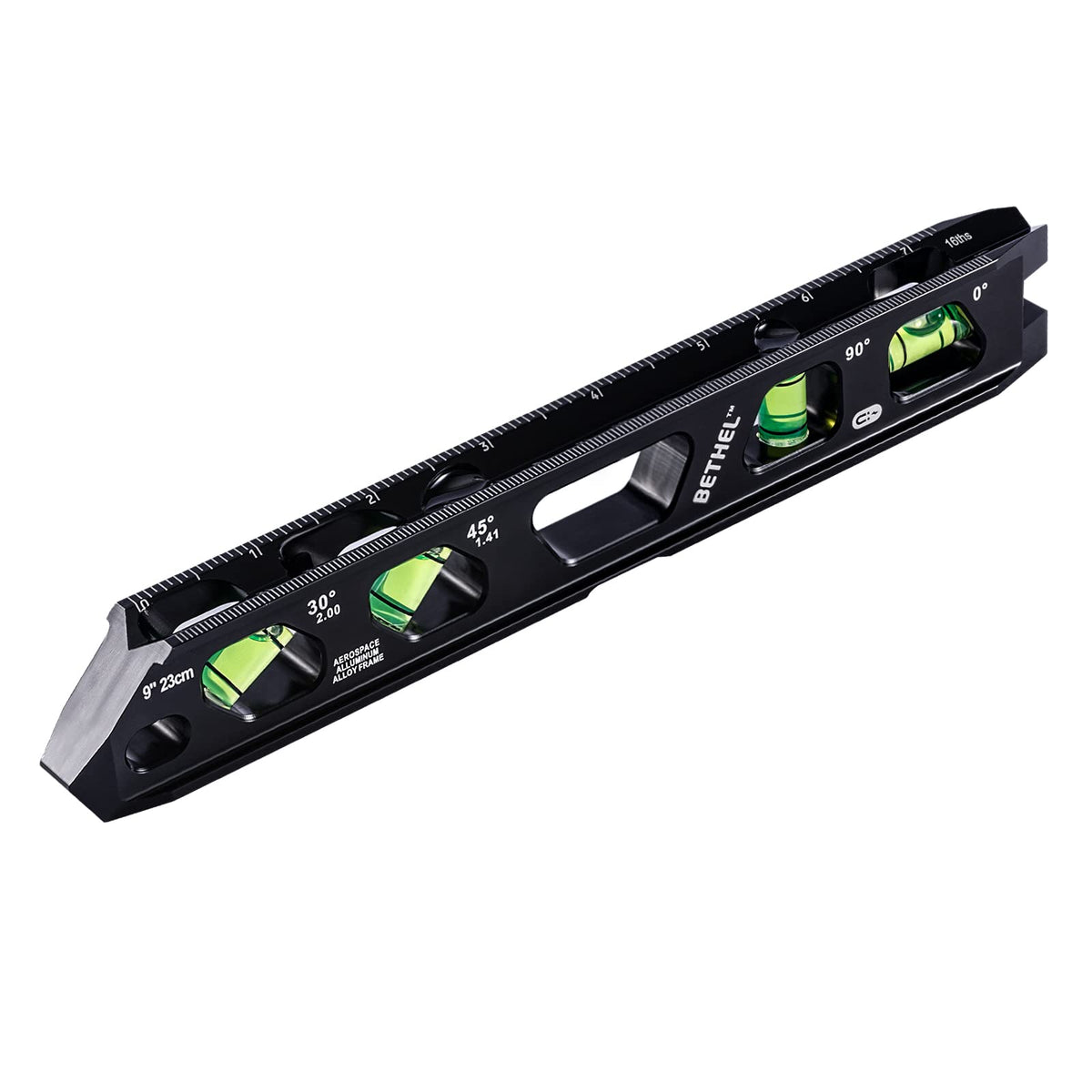 BETHEL Torpedo Level, Magnetic Conduit Level with 4 Vials, V-Groove and Magnet Track,Aluminum Alloy Construction, High Viz Black (9 inch)