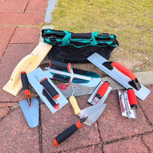 WYPROCEED 10 PCS Concrete Trowel Set, Masonry Hand Tool Kit with Carry Bag