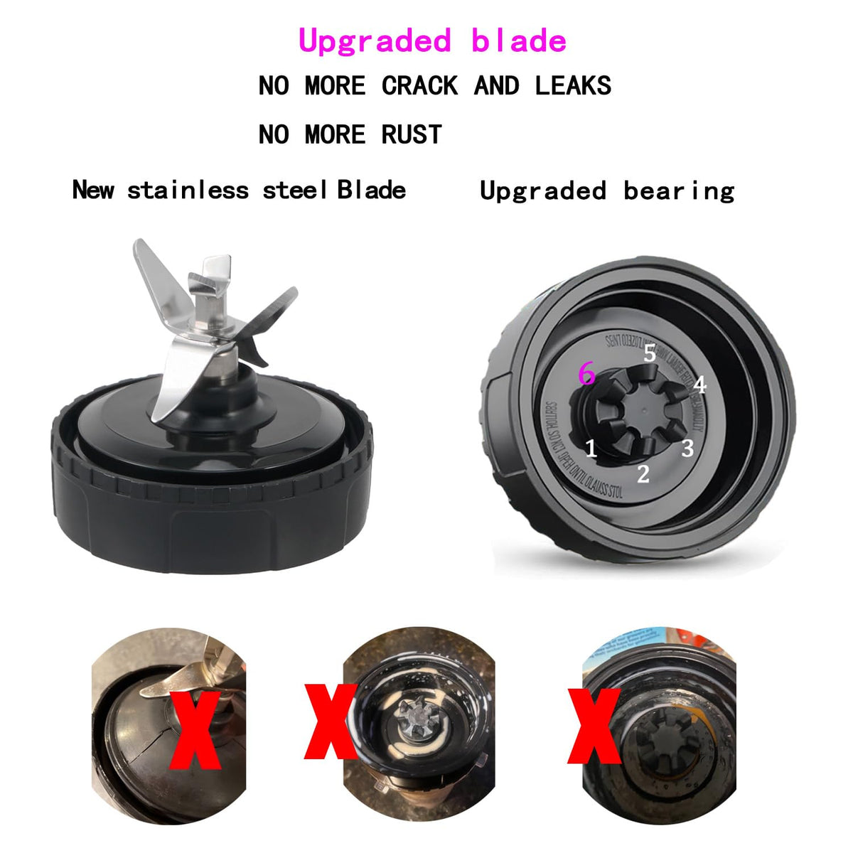 Replacement 6-Fin Male Blade and 16oz Cups for Nutri Ninja Blender,Only for BL660 BL663 BL740 BL770 BL771 BL772 BL773 BL780 (5-pack)