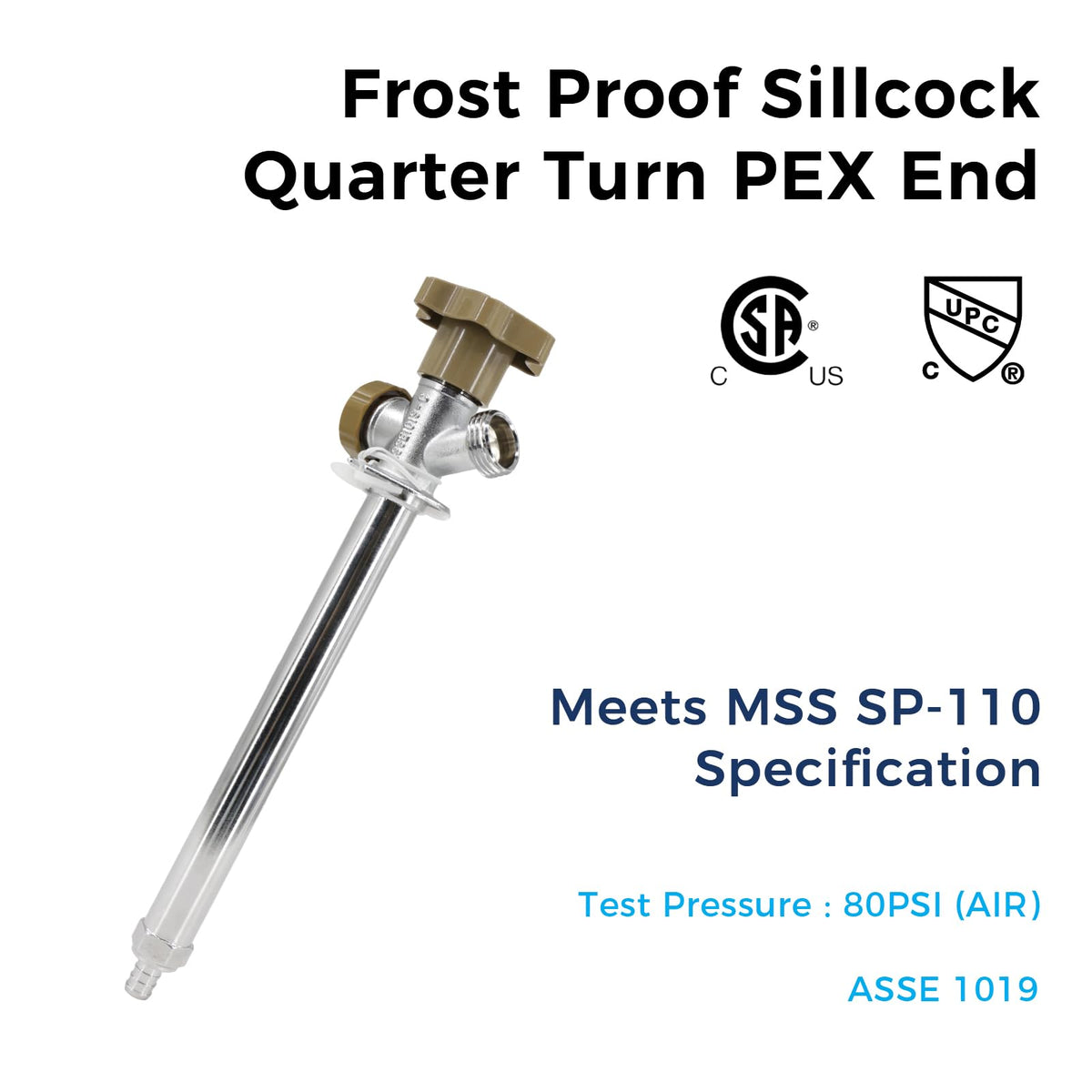 Himaweek 8-inch Anti-Siphon Frost Free Sillcock, Quater Turn 3/4-Inch Hose Bibb x 1/2-Inch PEX End,No Lead Brass Valve Frost Proof Outdoor Faucet Spigot