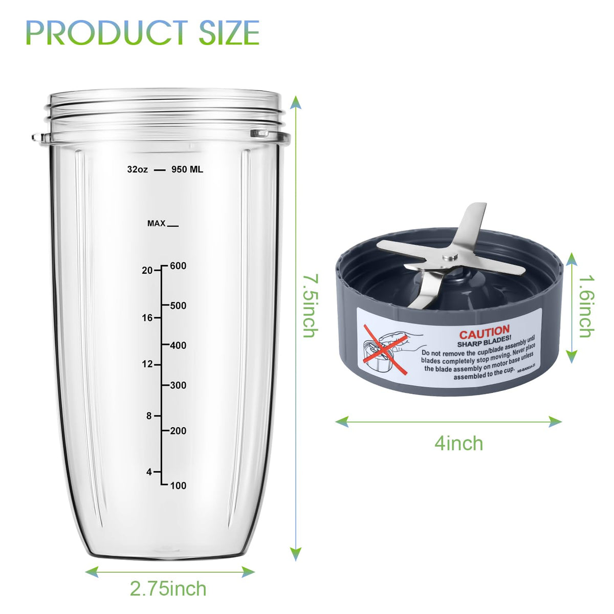 New Blender Cup and Blade Replacement Parts32oz Cup and Extractor Blade and 2 RubberGaskets 4-Piece Compatible with NutriBullet High-Speed Blender/Mixer System 600W/900w Series