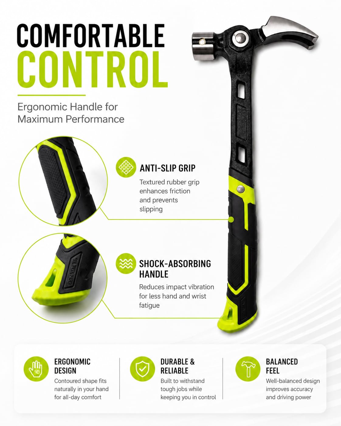 Adjustable Claw Hammer with 4-Position Nail Puller and Magnetic Starter