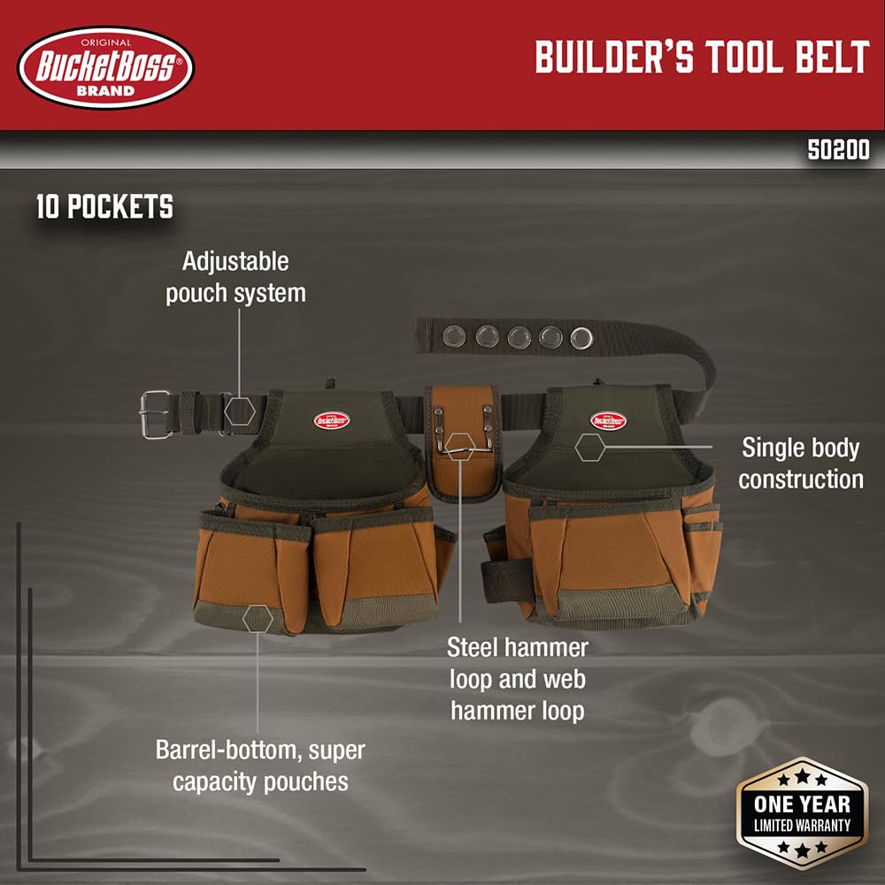 Bucket Boss 50200 Two Bag Tool Belt in Brown