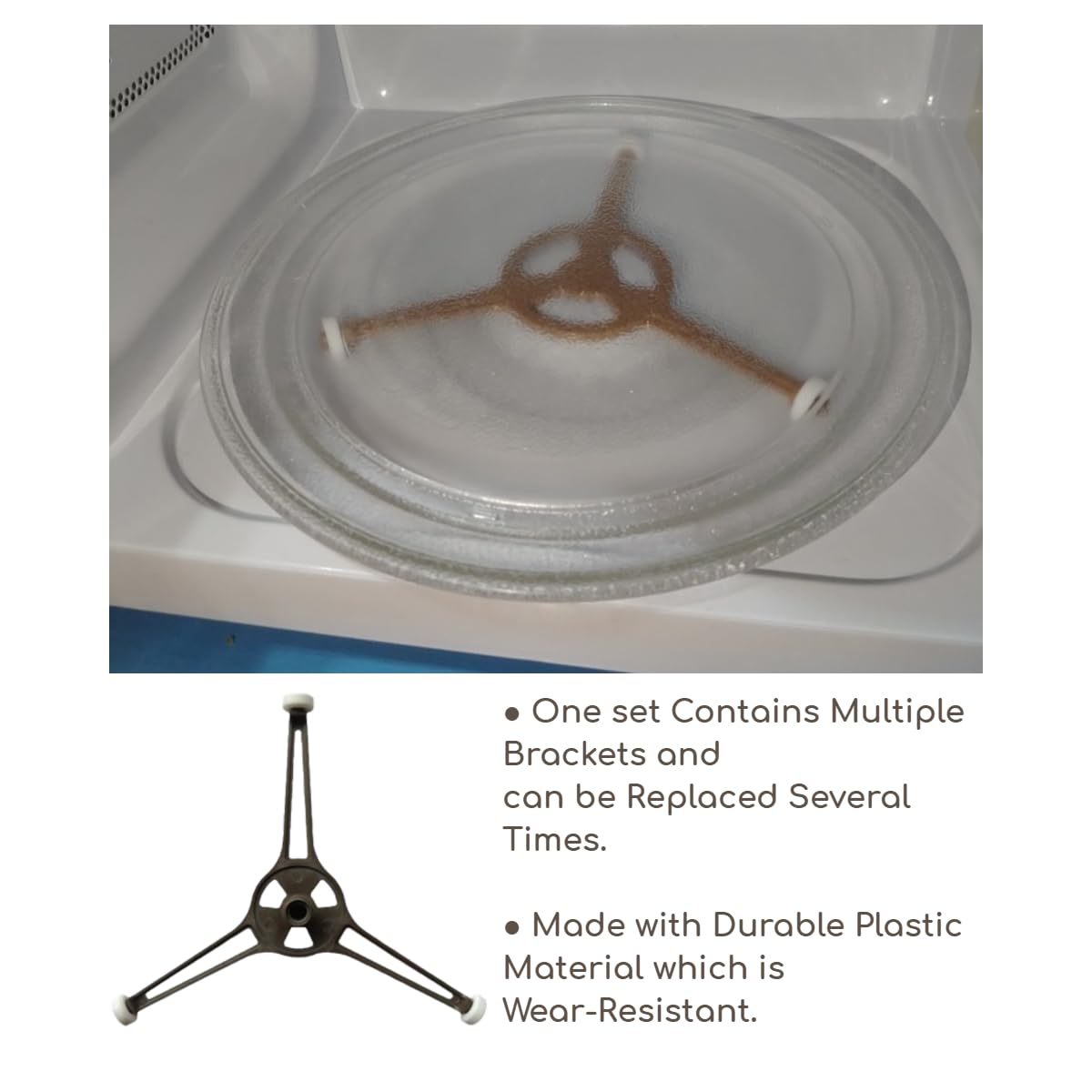 1-Pack Microwave Oven Flat Turntable Ring Roller Glass Plate Tray Triple Arm Rotating Support Holder with Wheels Rotating Ring Roller Replacement Arm - Length 3.54" / 9 cm Microwave Plate Replacement