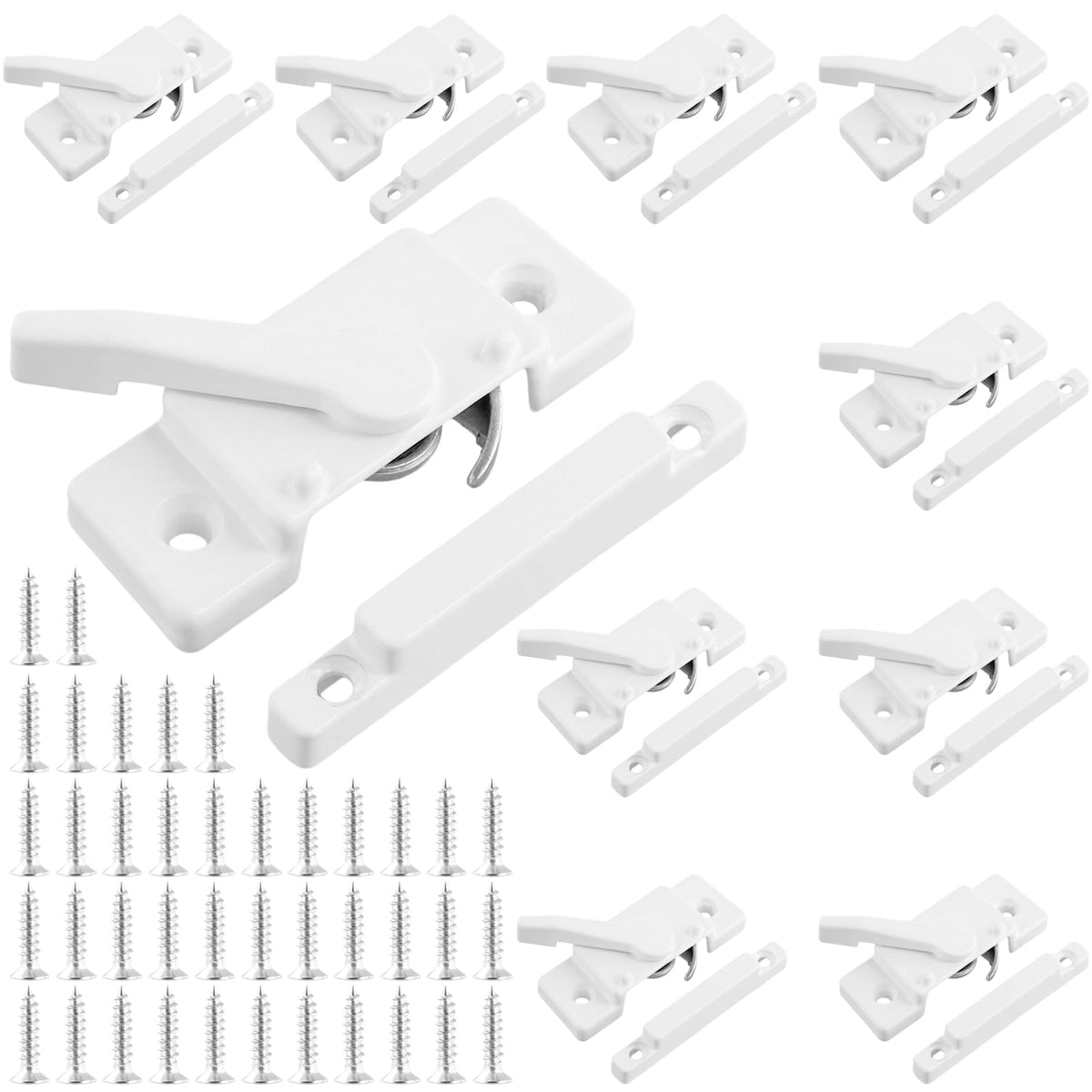 FUNSUEI 10 Pack Cam Action Sash Locks, Window Sash Locks and Keeper, Sliding Window Sash Lock Diecast Latch Lock, 2.1 Inch Lock Hole Center with Screws for Single and Double Hung Vinyl Windows