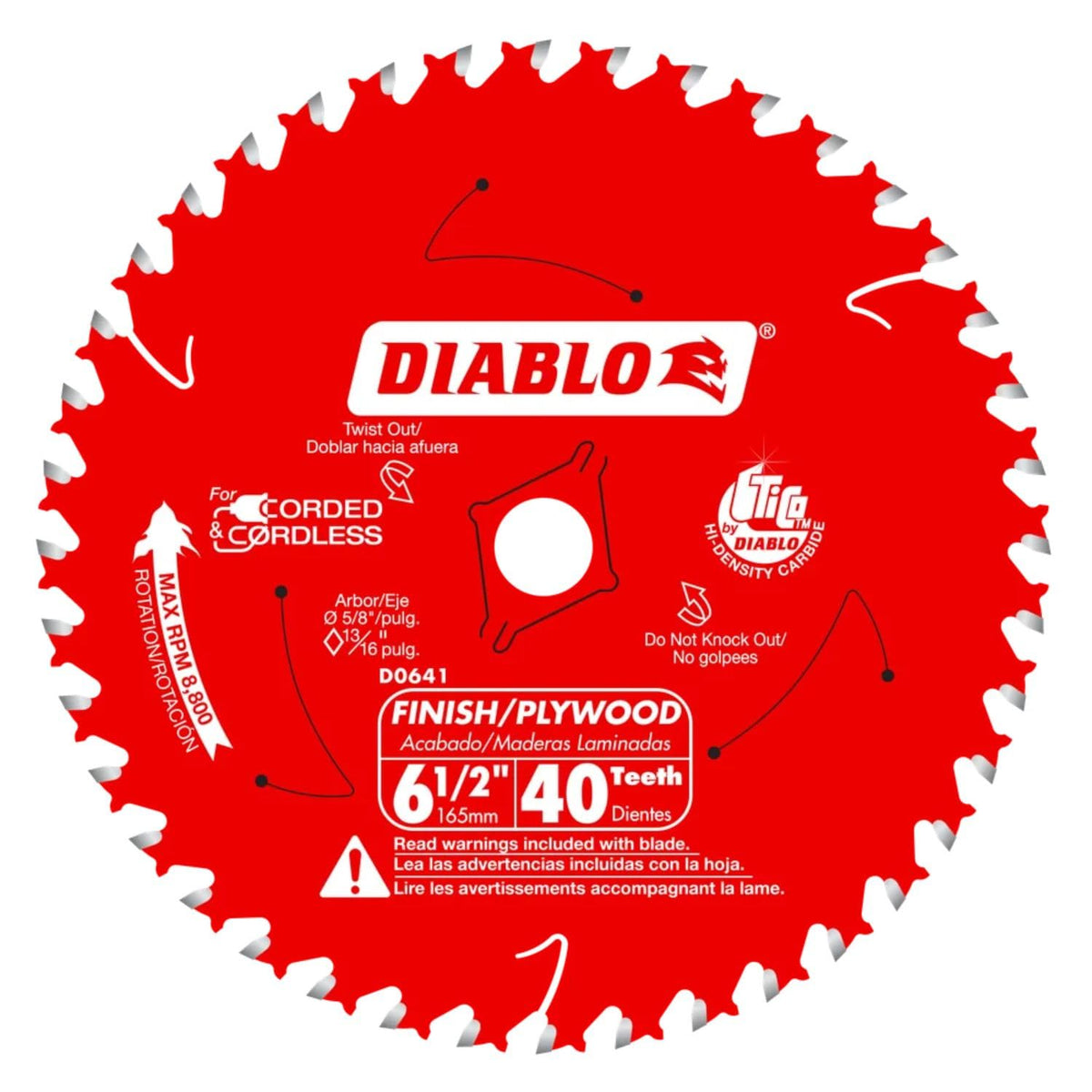 Diablo Finish Trim Saw Blade - 6-1/2" Dia, 40-Teeth, 5/8" Arbor