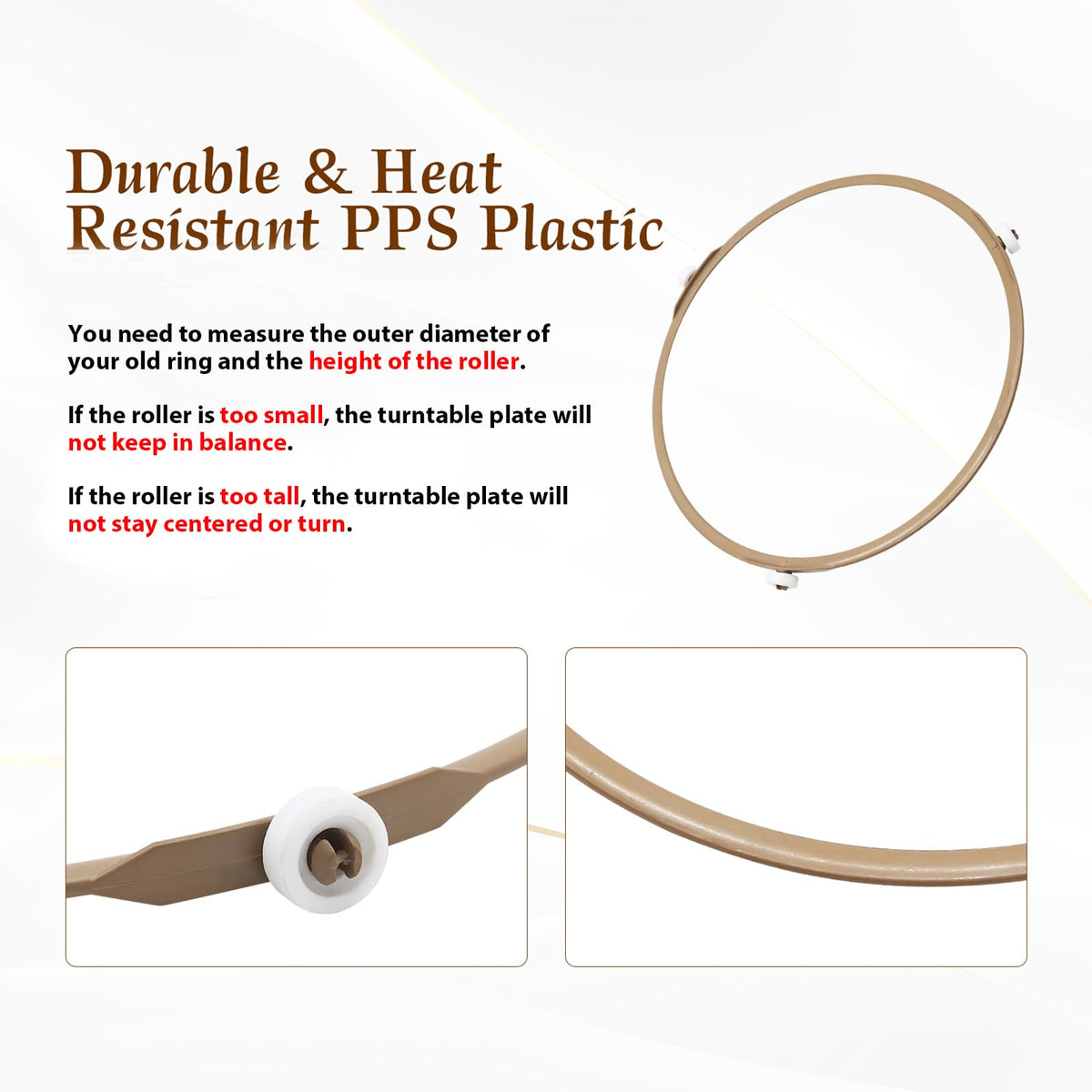 Microwave Turntable Ring Replacement, 8.7 Inch Roller Ring with 15mm Rollers for Glass Tray Support, Measure Original Ring Before Ordering