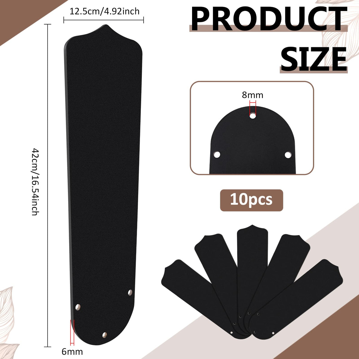 DELORIGIN 10pcs 16 1/2" Black Ceiling Fan Replacement Blades for 42" Fans Universal Wood Replacement Fan Blades for Indoor Outdoor Bedroom Broken old Fan Blade Replacing