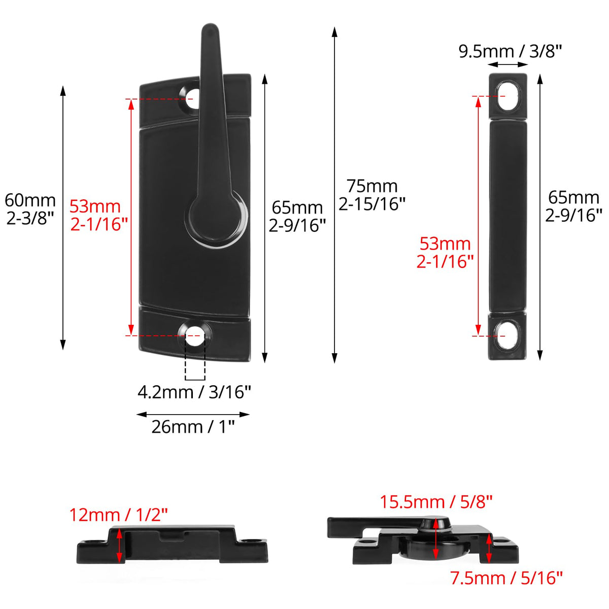 QWORK Black Window Sash Locks, 10 Pcs, Zinc Alloy Latch Replacement for Vertical & Horizontal Sliding
