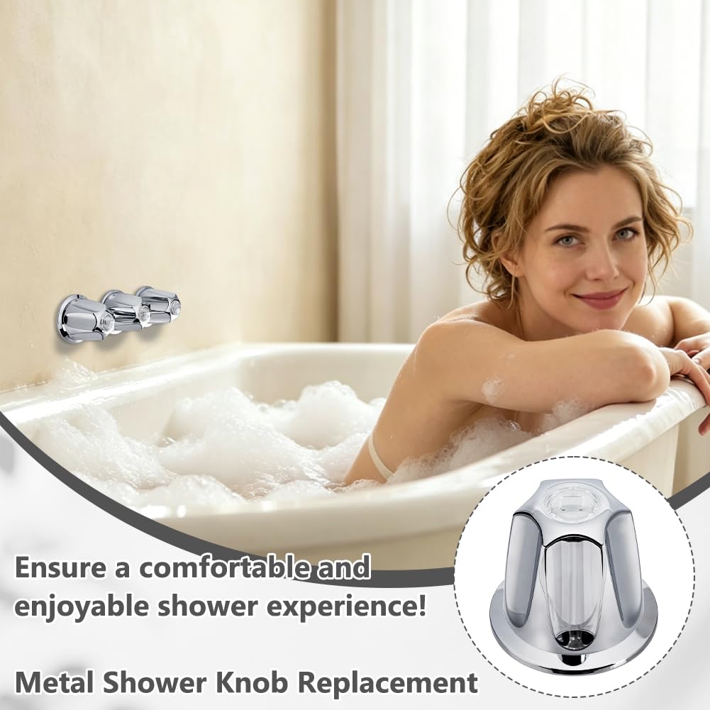 AHANDMAKER 3Pcs Bathtub Shower Knobs Replacement, Universal Faucet Control Handle Hot Cold & Diverter Handle Set Metal Tub Knob Replacements for Easy Bathroom Remodel