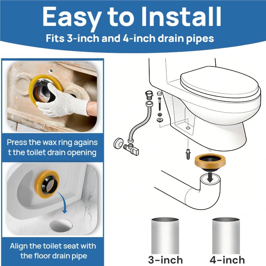 12 Pack Thick Toilet Wax Ring, Universal Wax Ring for Toilet Installation, Heavy-Duty Toilet Wax Rings and Toilet Bowl Wax Ring Seal, High-Density Wax Gasket for 3"/4" Drains