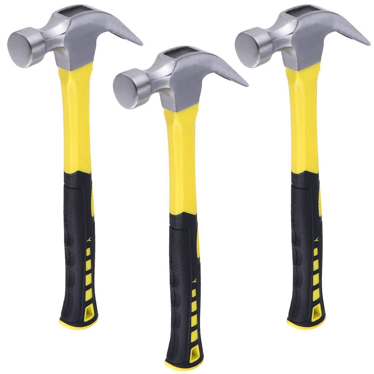 MANCHAP 3 Pack 16 oz Claw Hammer, Fiber Glass Claw Hammer, One-piece Forged Steel Head & Non-Slip Handle for Household Automotive Professional Work