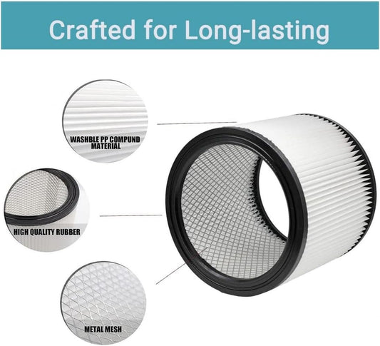 2 PACK Replacement Filters Compatible with Shop Vac 90304 90333 90350, Reusable and Washable Cartridge Filters for 5 Gallon 12 Gal and Above Wet/Dry Vacuums