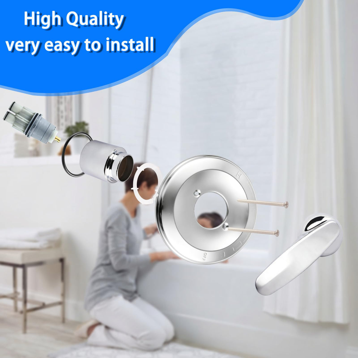 Replacement for Delta 13/14 Series Shower Trim Kit, Shower Cover Plate with Handle (Valve& Catridge Not Inclued) (1