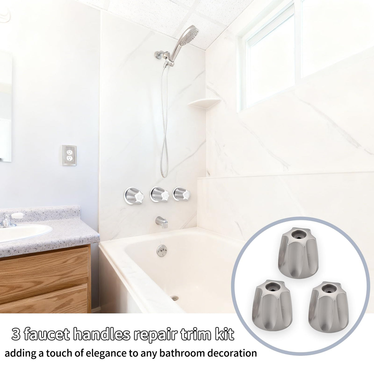 Bathtub and Shower 3-Handle 39619 Remodel/Rebuild Trim Kit for Price Pfister Verve Faucets, Knob Handles 12H-2H, 12H-2C, 12H-18D Stems (Brushed Nickel Finish)