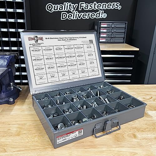 18-8 (304) Stainless Steel Hex Cap Screws Bolts Nuts Washers Assortment Kit - 574 Pcs!
