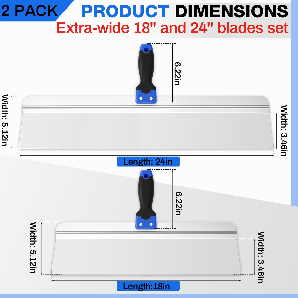 MorningRo 2 Pcs 18" and 24" Stainless Steel Drywall Taping Knife Set