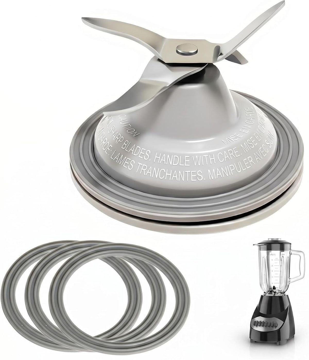 for Black & Decker Blender Replacement Parts Stainless Steel Blender Blade Compatible Blenders BL2020S BL2010WP BL2010BPA with Jar Base Cap and 3 Rubber O Ring Seal Gasket Accessory Refresh Kit