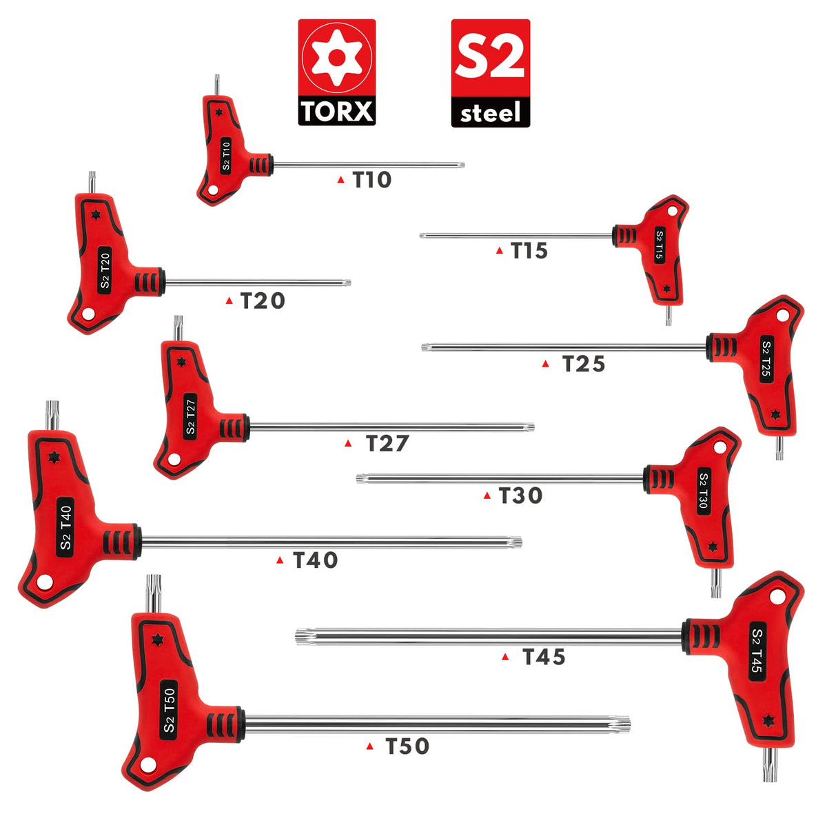 TOMMARS 9PC T-Handle Torx Wrench Set, Tamper Proof, T10-T50