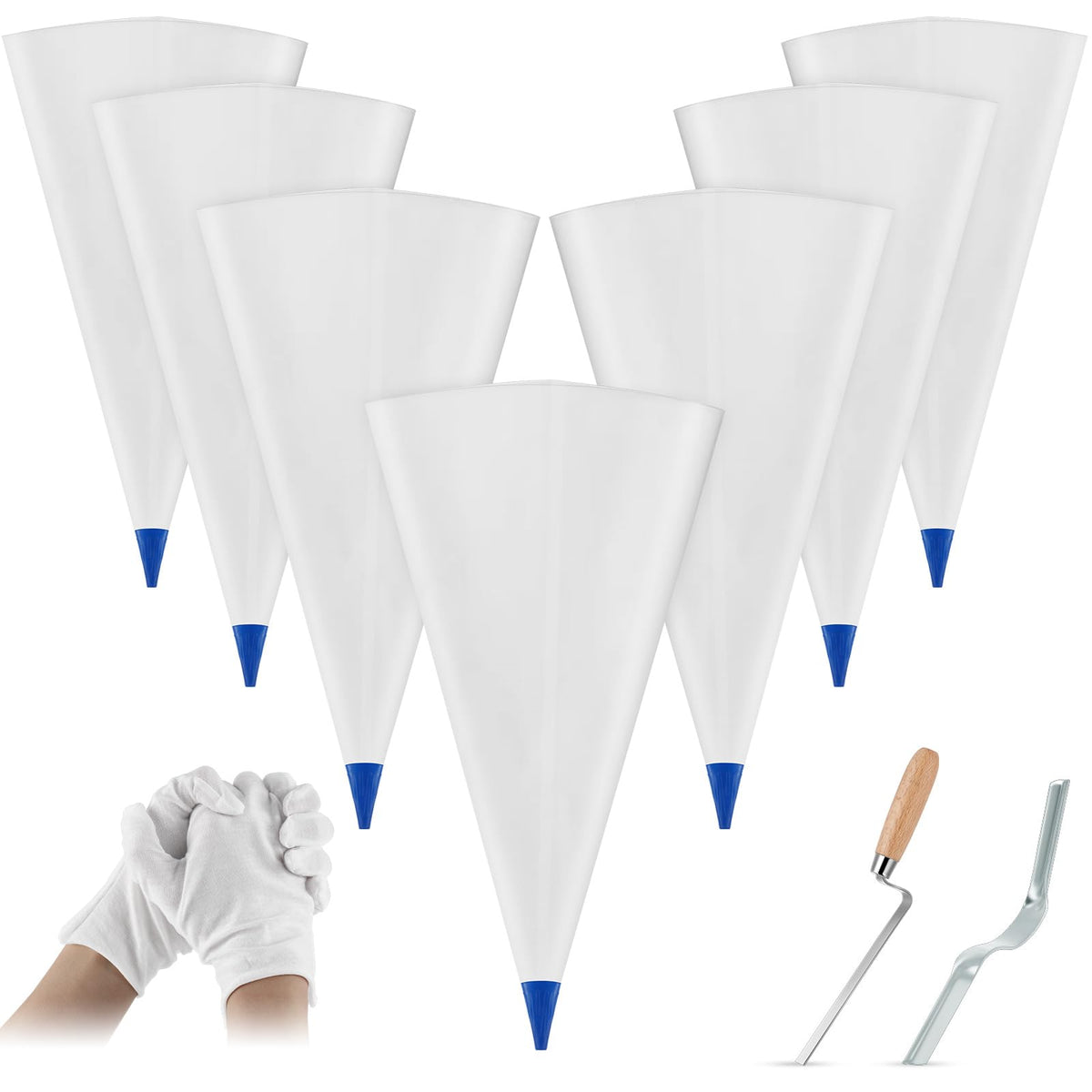 Flutesan 9 Pcs Tile Grout Masonry Mortar Bag Set Include 6 Pcs 12" x 24" Cement Sealer Bag Concrete Grouting Bag 1 Pcs Brick Jointer 1 Pcs Tuck Pointers 1 Pair Gloves for Tile Filler Installation Tool