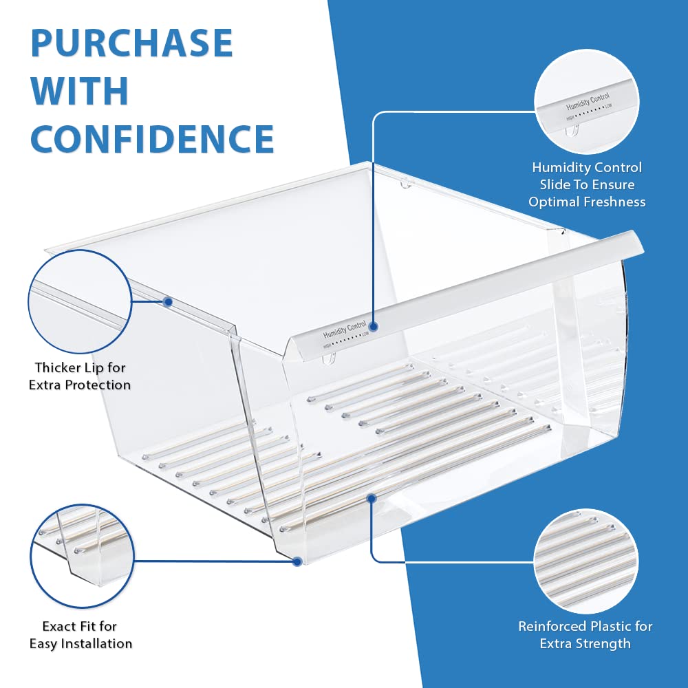 Upgraded Lifetime Appliance Parts 2188656 Crisper Bin (Upper) Compatible with Whirlpool Refrigerator, Fridge Drawers, Kenmore Refrigerator Parts, Whirlpool Shelf Replacement - WP2188656