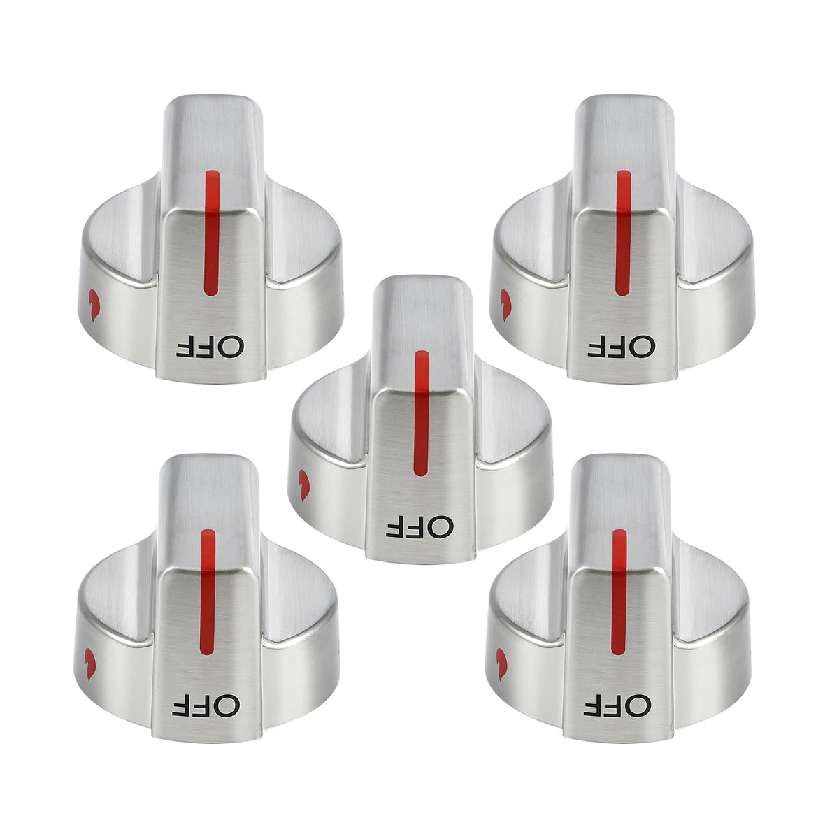 Stainless Steel 5304509064 Stove Knobs Replacement Parts for Frigidaire Gallery Oven Gas Stove Range 5304509929 Stove Top GCRG3060AFC Metal Silver Surface Burner Control Knobs 5 Pcs