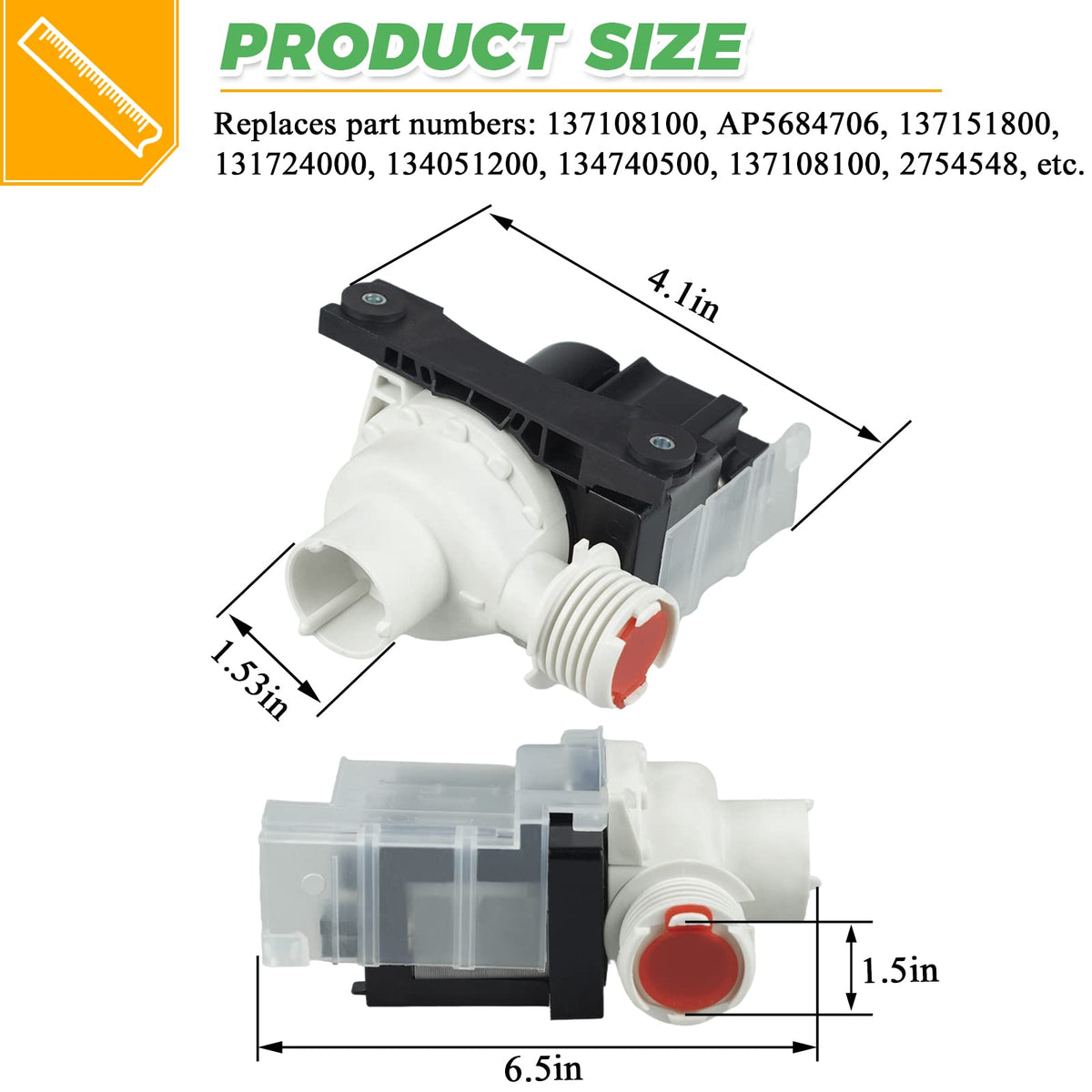 137221600 134051200 137151800 Washer Drain Pump by Techecook (365-DAYS WARRANTY) - Fit for Kenmore Frigidaire Washing Machine - Replacement Part 137108100 134740800 AP5684706 134740500 PS7783938