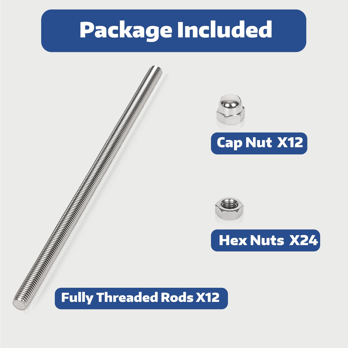 Arwnnklo 12 Pcs 304 Stainless Steel M6 Threaded Rod,12"(305mm)
