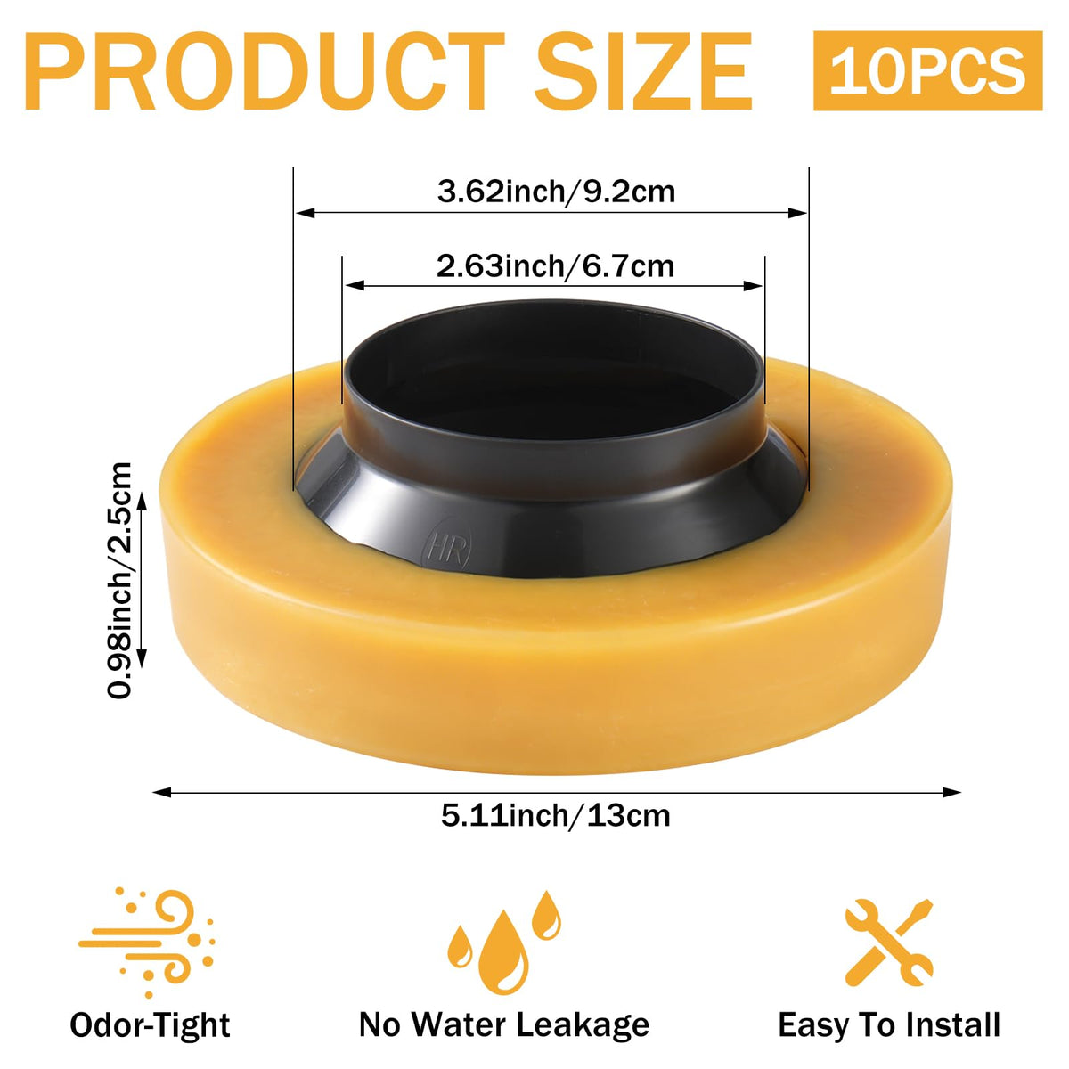 10 Pack Toilet Wax Ring Extra Thick Toilet Bowl Wax Ring Gasket Fits 3-inch and 4-inch Waste Line—Effectively Prevent Gas, Odor and Watertight Leakage Toilet Wax Ring Kit for New Install Re-seat