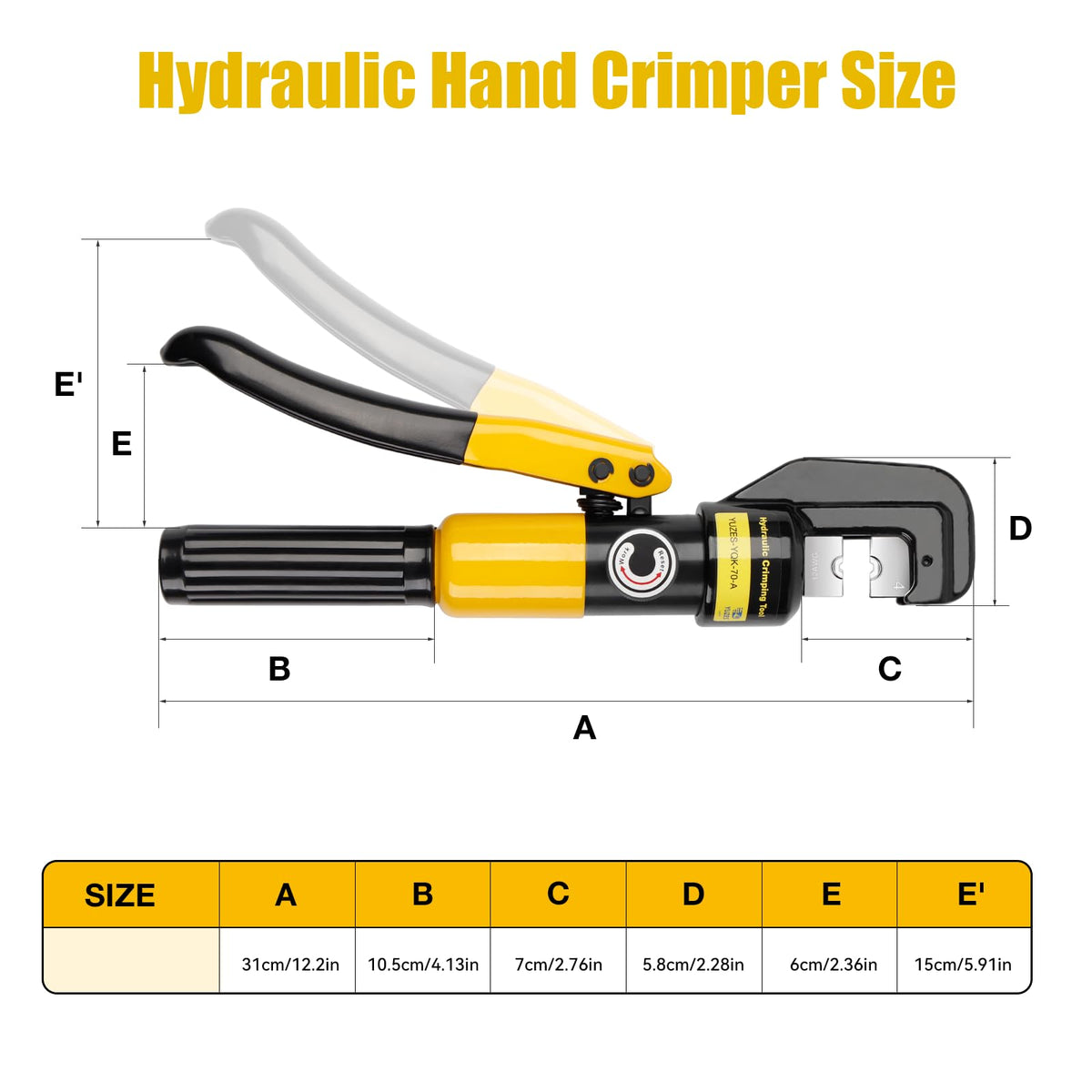 YUZES 10-Ton Hydraulic Crimping Tool, 12 to 2/0 AWG Battery Cable Crimper